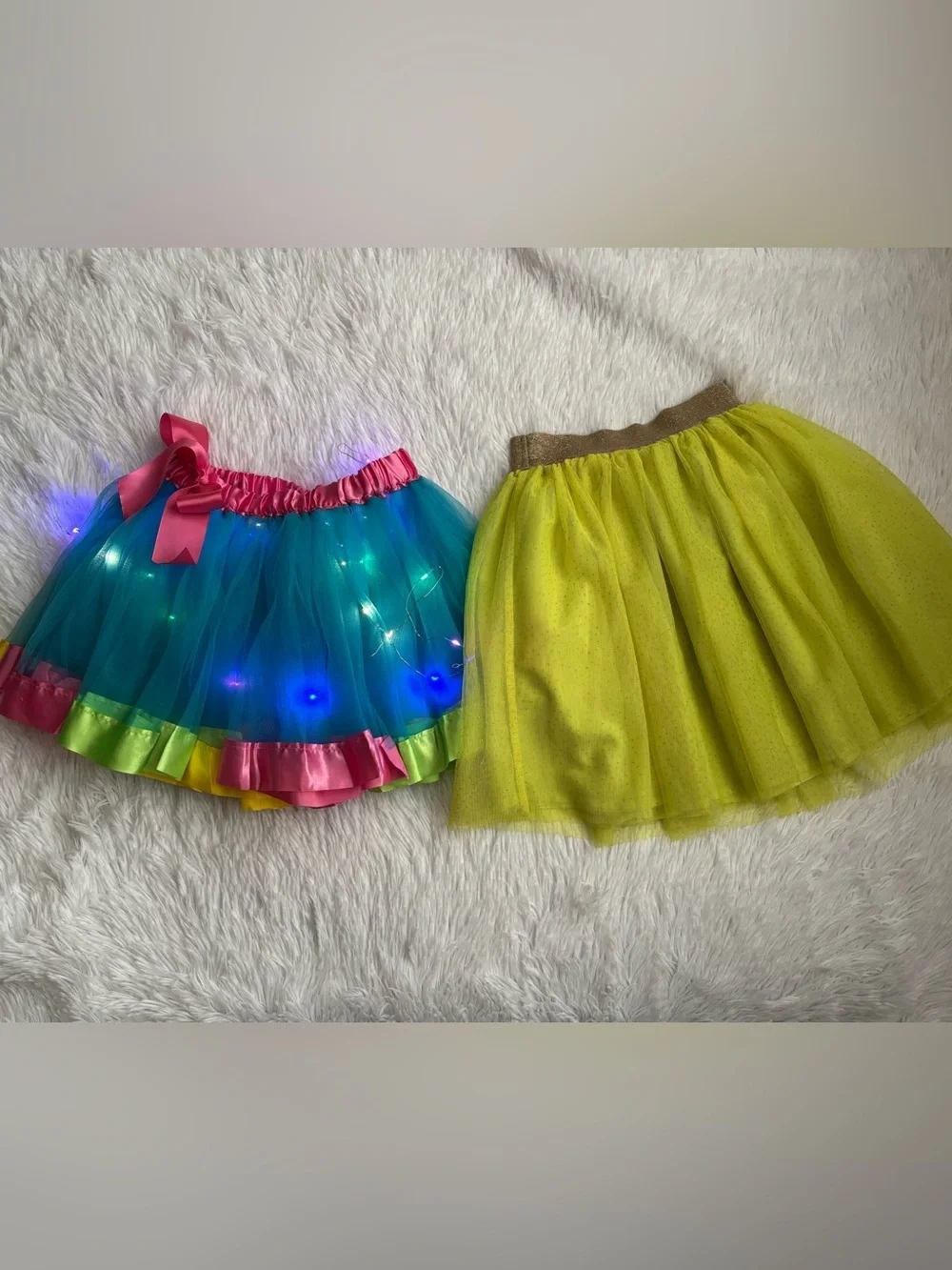 Girls-Kids | Lot of 2 Tulle Skirts | Blue w/lights & 1-Neon Sz. L (fit 3-7 Yr)